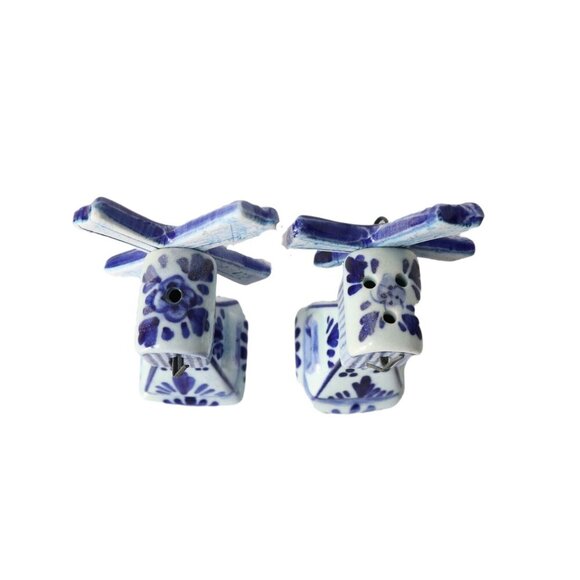 Vintage Delft Blue Salt & Pepper Shakers Moving Windmills - Picture 2 of 6